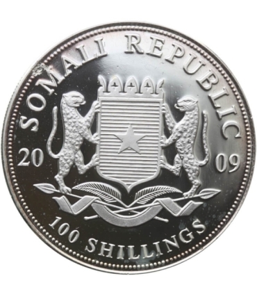 Somalia 100 Szylingów 2009 Słoń, Srebro, Ag999