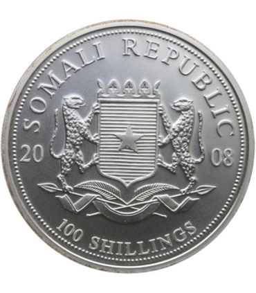 Somalia 100 Szylingów 2008 Słoń, Srebro, Ag999