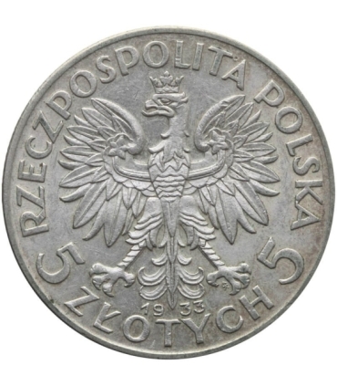 5 złotych głowa kobiety 1933, stan 2/2+