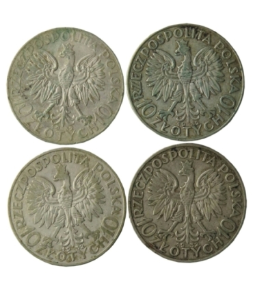 Lot: 4 x 10 złotych Głowa kobiety 1932, stan 3