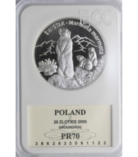 20 zł, Świstak - moneta z serii zwierzęta świata, 2006, GCN PR70