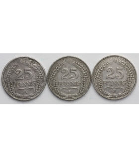 Lot: Niemcy, 3 x 25 fenigów (pfennig), 1910, 1911, 1912