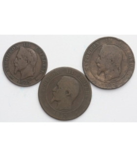 Lot 3 szt. Francja, 5 centymów  + 2 x 10 centymów 1857/63, st. 4