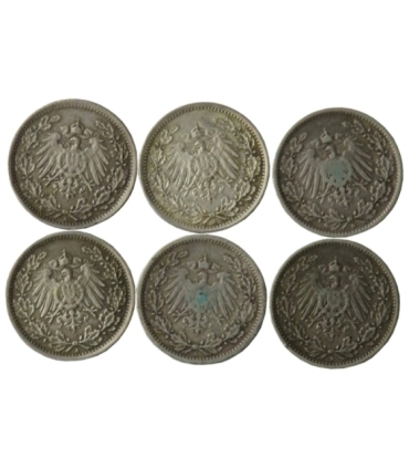 Niemcy, 4 x 1/2 marki, różne roczniki: 1905(G), 1905(F), 1906(A), 1917(A), srebro