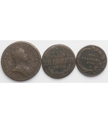 Lot Austria / Węgry: 1 x połtura 1763, 2 x krajcar 1790 + 1816