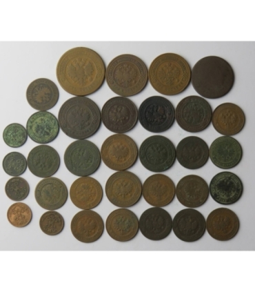 Lot 33 szt Rosja, carskie miedziane monety kopiejkowe
