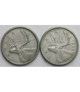 Kanada, Lot: 2 x 25 centów, srebro, 1955, 1963