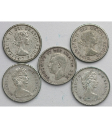 Lot, Kanada 5 x 10 centów, różne, srebro