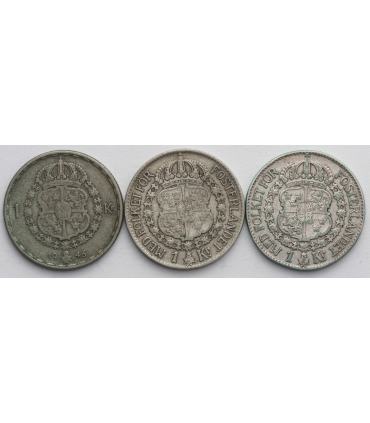 Lot, Szwecja 3 x 1 korona, 1937,1940, 1946, srebro