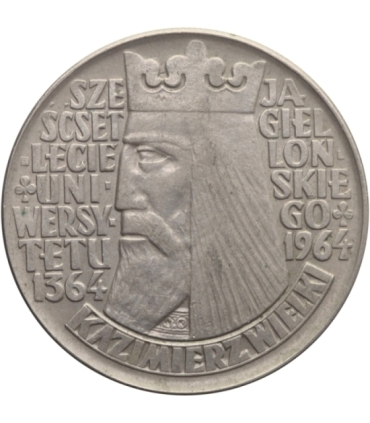 10 zł Kazimierz Wielki - napis wypukły, 1964, stan 2-/3+