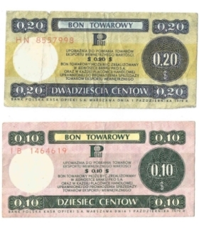 Lot: Zestaw 2 bonów towarowych, 10 centów + 20 centów, stan 3-/4+