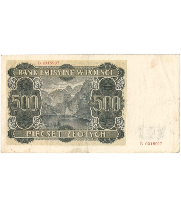 Banknot 500 złotych 1940 stan 3-, Ser. B 0015997, Góral