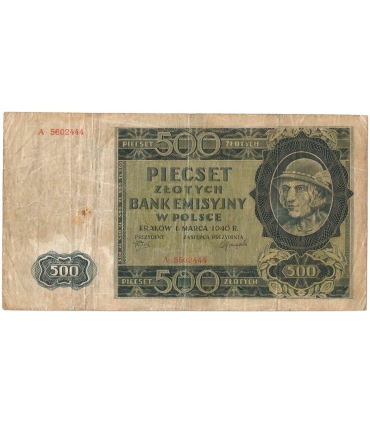 Banknot 500 złotych 1940 stan 3-/4+, Ser. A, Góral