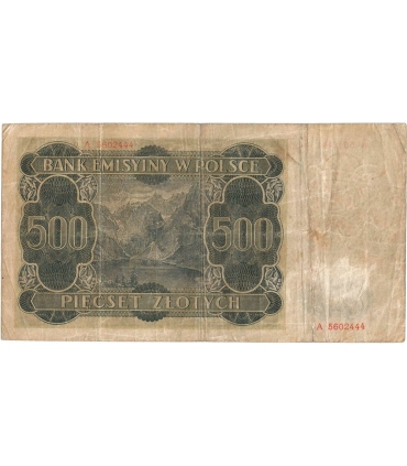 Banknot 500 złotych 1940 stan 3-/4+, Ser. A, Góral