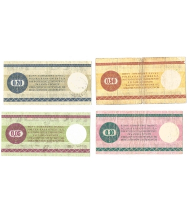 Lot: Zestaw 4 bonów towarowych, 5, 10, 20, 50 centów, 1979 stan 3-/4+