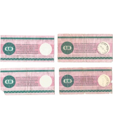 Lot: Zestaw 4 bonów towarowych 10 centów 1979, stan 3-/4