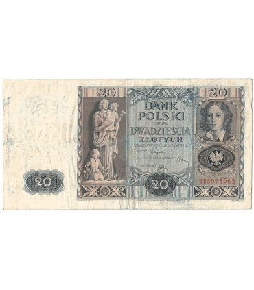Banknot 20zł, 1936r, seria BR stan 3