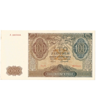 Banknot 100 złotych 1941 stan 2+, Ser. A