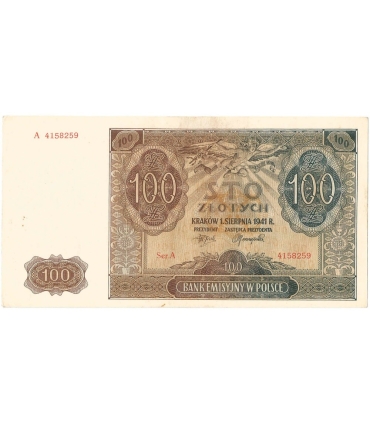 Banknot 100 złotych 1941 stan 2+, Ser. A