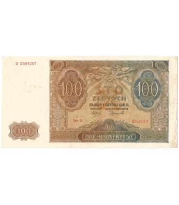 Banknot 100 złotych 1941 stan 2+, Ser. D