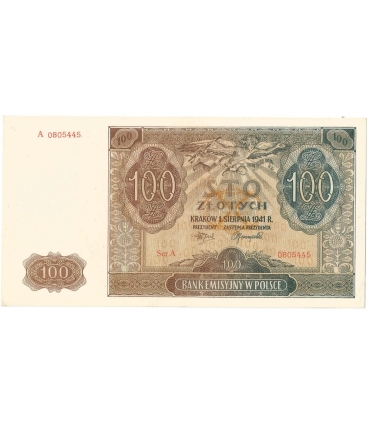 Banknot 100 złotych 1941 stan 2+, Ser. A
