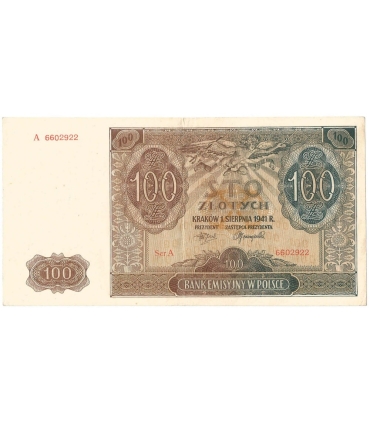 Banknot 100 złotych 1941 stan 2, Ser. A