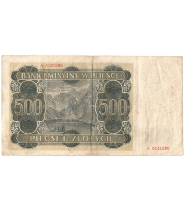 Banknot 500 złotych 1940 stan 3-/4+, Ser. A, Góral