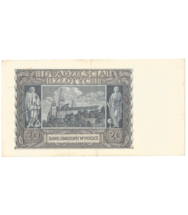 Banknot 20 złotych, 1940, seria K, stan 2-/3+