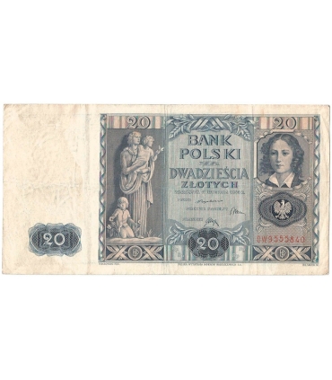Banknot 20zł, 1936r, seria DW stan 3/3-