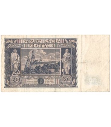 Banknot 20zł, 1936r, seria DW stan 3/3-