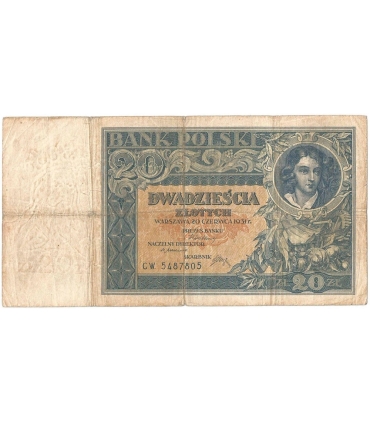 Banknot 20zł, 1936r, seria CW stan 3-