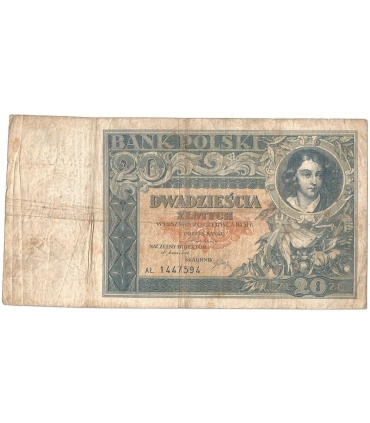 Banknot 20zł, 1936r, seria AL stan 4-