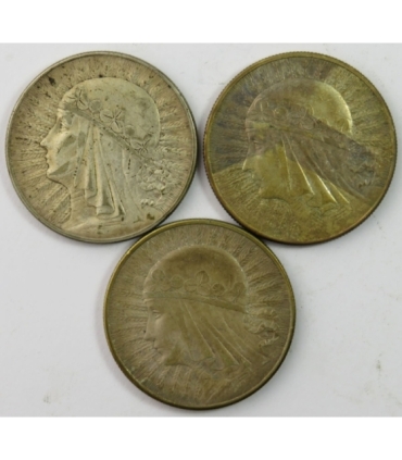 Lot: 3 x 10 złotych Głowa kobiety 1932, stan 3