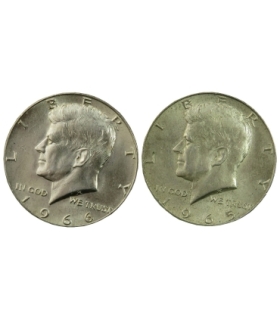 Lot: 2 x USA 1/2 dolara half dollar Kennedy, 1965 + 1966, stany 2/2-,