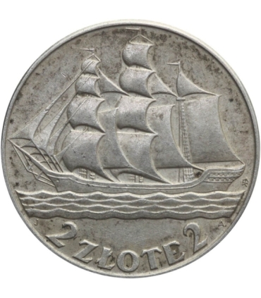 2 zł Żaglowiec 1936, stan 3+