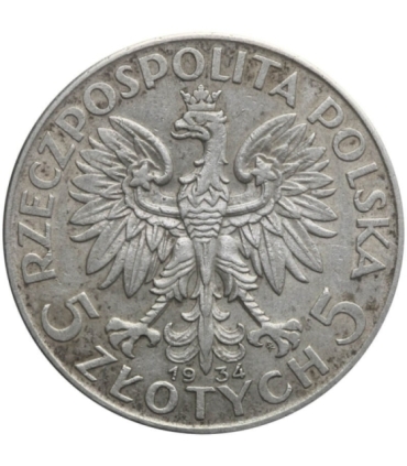 5 złotych głowa kobiety 1934, stan 2-