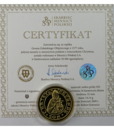 Gdańsk, grosz oblężniczy 1577, Srebro 925, platerowany, 2009 r.