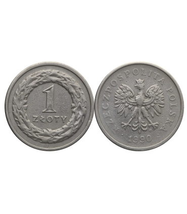 Destrukt, 1 złoty 1990, niedobity na awersie
