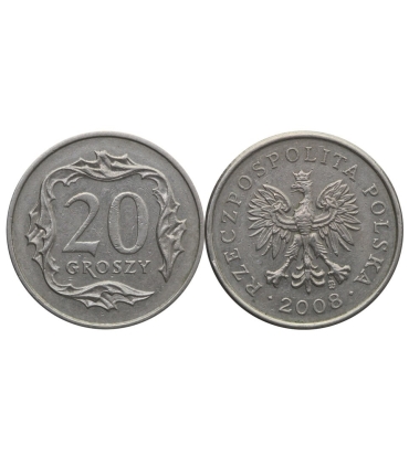 Destrukt, (zanieczyszczony stempel (szpony orła), 20 groszy 2008