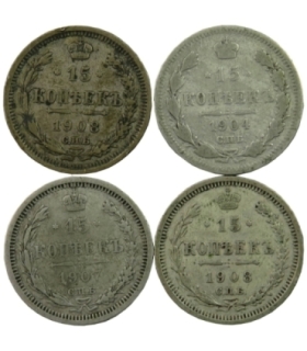 Lot: Rosja 4 x 15 Kopiejek, srebro Ag