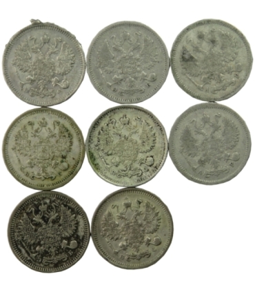 Lot, Rosja carska, zestaw 7 x 10 kopiejek, srebro
