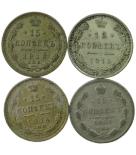 Lot: Rosja 4 x 15 Kopiejek, srebro Ag