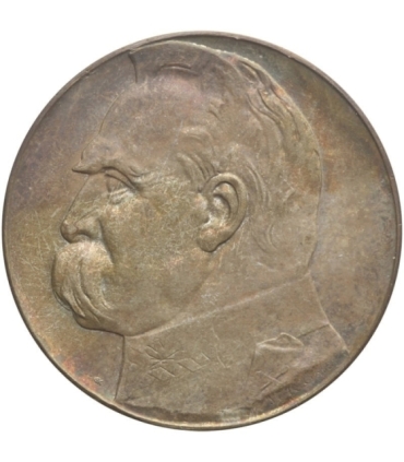 10 zł, Józef Piłsudski, 1938 stan 2, tęczowa patyna, rzadki rocznik