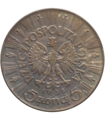 5 złotych Piłsudski 1938, rzadka, stan 3