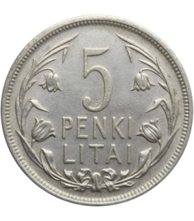 Litwa, 5 litów 1925, Penki Litai, stan 2, ładna