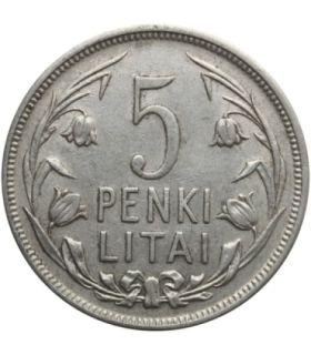 Litwa, 5 litów 1925, Penki Litai, stan 3+, ładna