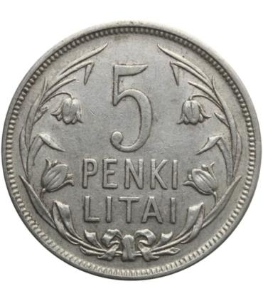 Litwa, 5 litów 1925, Penki Litai, stan 3+, ładna