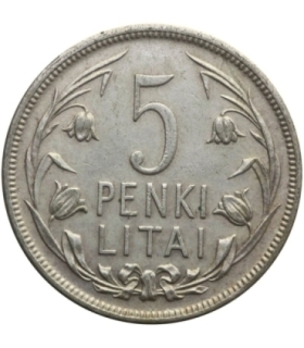 Litwa, 5 litów 1925, Penki Litai, stan 2-, ładna