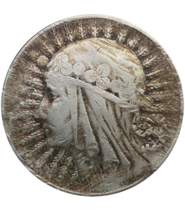 5 złotych głowa kobiety 1933, stan 4, posiada uszkodzenia mechaniczne
