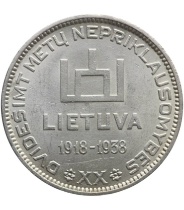 Litwa 10 litów, 1938 20 rocznica - Republika, st. 2+, b. ładna